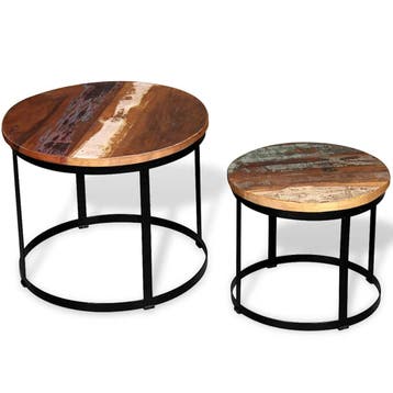 vidaXL 2-delige Salontafelset rond 40/50 cm massief, Huis en Inrichting, Tafels | Bijzettafels, Verzenden, Nieuw