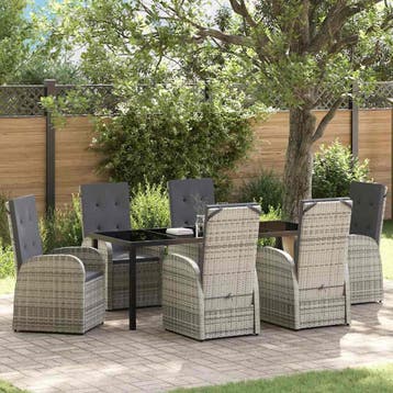 vidaXL Tuin Eettafel Set 7 st Grijs poly rattan, Tuin en Terras, Verzenden, Nieuw