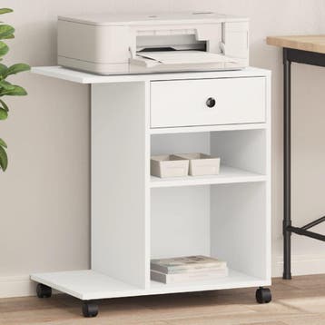 vidaXL Printerkastje met wielen 60x40x68,5 cm wit, Verzenden