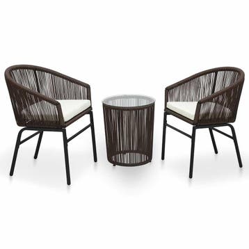vidaXL 3-delige Bistroset met kussens PE-rattan bruin, Verzenden