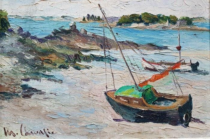 M Chevalier - Port Navallo lîle Renault, Antiek en Kunst, Kunst | Schilderijen | Klassiek