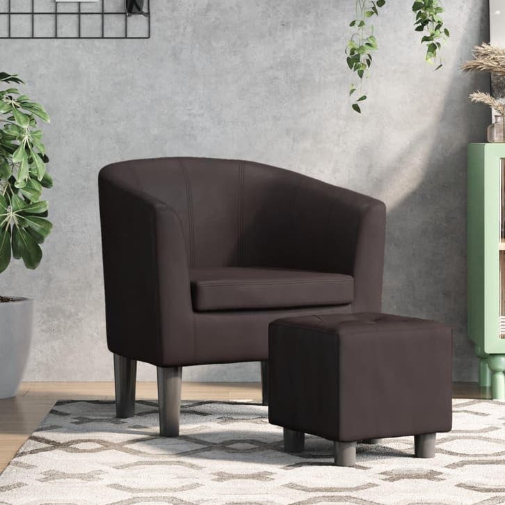 vidaXL Kuipstoel met voetenbankje kunstleer bruin, Huis en Inrichting, Fauteuils, Nieuw, Verzenden