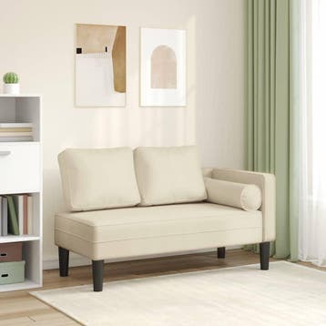 vidaXL Chaise longue met kussens kunstleer crème, Verzenden