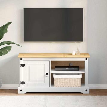 vidaXL TV Kast CORONA 100 x 40 x 52 cm Wit Massief, Verzenden, Nieuw