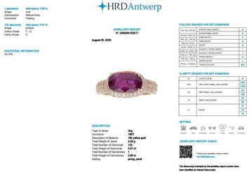 Bague - 18 carats Or jaune - 4.76ct. tw. Rubis - Diamant -