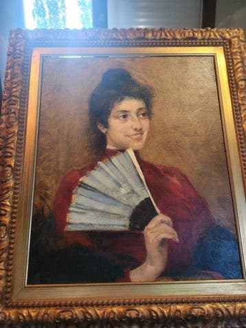 Egisto Rinaldo Lancerotto (1847-1916) - Donna con ventaglio