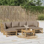 vidaXL 7-delige Loungeset met kussens bamboe taupe, Tuin en Terras, Verzenden, Nieuw, Loungeset