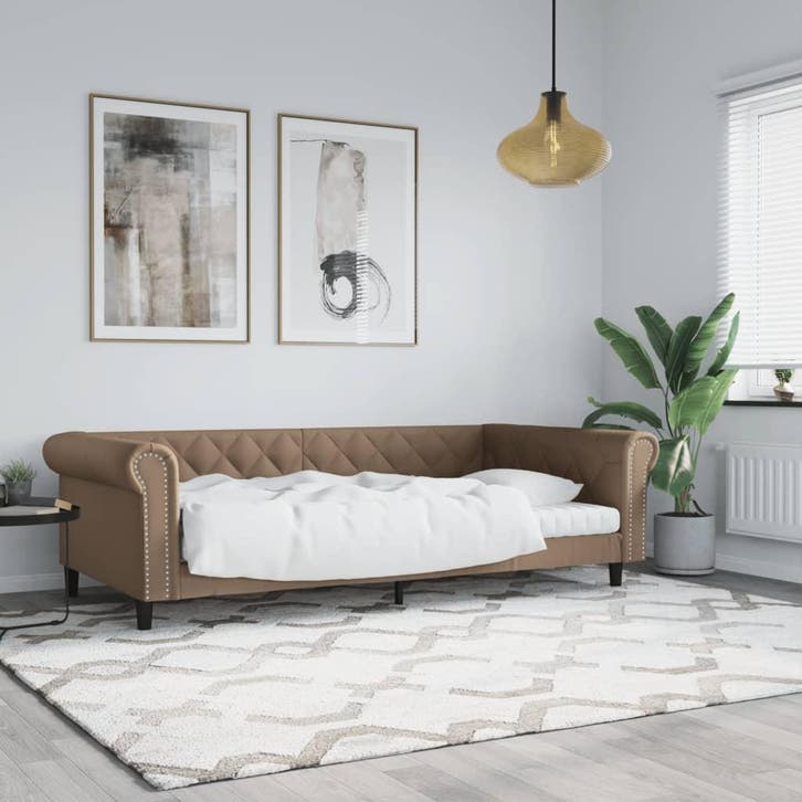vidaXL Slaapbank 100x200 cm kunstleer cappuccinokleurig, Huis en Inrichting, Slaapkamer | Bedden, Nieuw, Verzenden