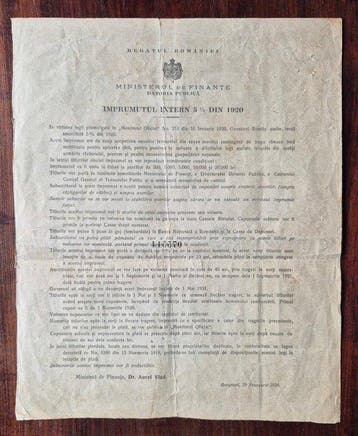 Roumanie. 1000 Leu 1920 State bond public debt