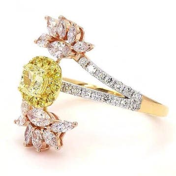 Statement ring - 18 karaat Witgoud, Geel goud - 1.80ct. tw.