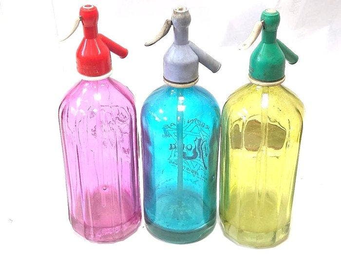 Siphon - Trois siphons colorés, Antiek en Kunst, Antiek | Wandborden en Tegels