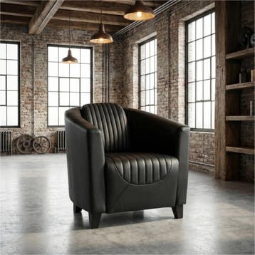 Leren fauteuil Press Special - Hermes Nero (zwart) - Poten, Nieuw, Ophalen of Verzenden, Eigentijds, Klassiek, Retro, Romantisch, Vintage