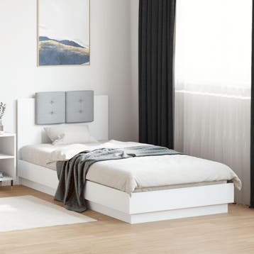 vidaXL Bedframe met hoofdbord bewerkt hout wit 100x200 cm, Verzenden, Nieuw