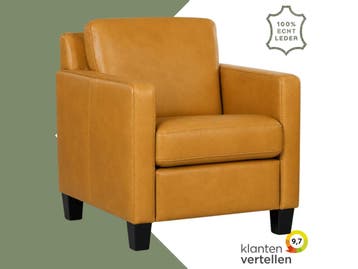 Leren fauteuil Smart - Granada Amber (cognac) - Poten hout, Ophalen of Verzenden
