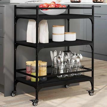 vidaXL Keukentrolley 65x40x86,5 cm bewerkt hout zwart, Huis en Inrichting, Verzenden, Nieuw