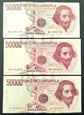 Italië. - 5 x 50.000 Lire Serie Completa 50.000 Lire Bernini, Timbres & Monnaies