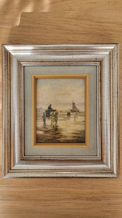 Evert Pieters (1856-1932) - Schelpenkar op het strand van, Antiquités & Art, Art | Peinture | Classique