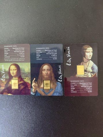 Tsjaad. 3000 Francs CFA 2000, Da Vinci, 3 × 1/1000 Oz