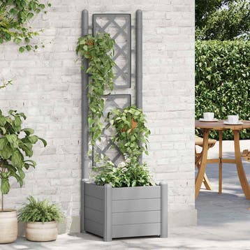 vidaXL Plantenbak met latwerk 43x43x142 cm PP steengrijs, Verzenden, Nieuw