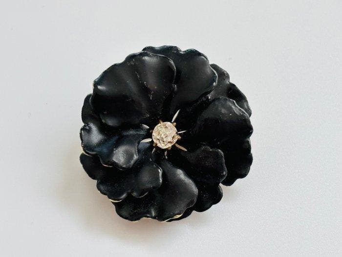 Broche - 14 karaat Geel goud, Antieke geëmailleerde gouden, Bijoux, Sacs & Beauté, Bijoux anciens