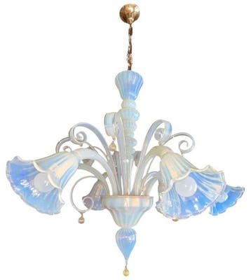 Plafondlamp - Muranoglas - goudblad en gouden stro.