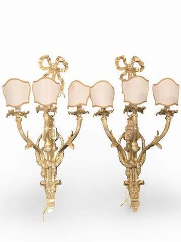 Wandkandelaar (2) - Verguld brons - groot (h. 78 cm, w. 16,5