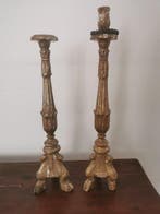 Kaarsenhouder (2) - Hout - Paar goudkleurig hout - 63 cm