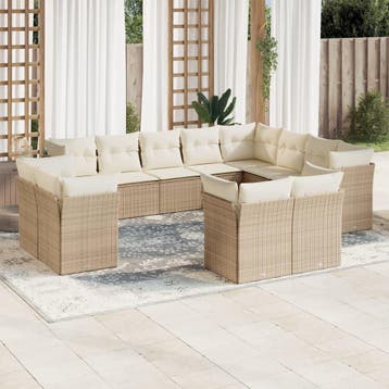 vidaXL 12-delige Loungeset met kussens poly rattan beige, Verzenden, Nieuw, Loungeset