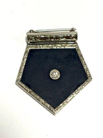 Broche - 18 karaat Witgoud Diamant (Natuurlijk) - Onyx