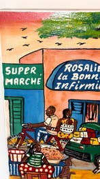 Schilderij - Afrikaanse straatscène – Levendig stedelijk, Antiquités & Art