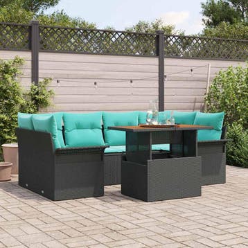 vidaXL Tuinbank Set met opslag 7 pcs Zwart Poly rattan, Tuin en Terras, Tuinsets en Loungesets, Verzenden, Nieuw