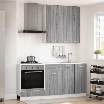 vidaXL Keukenblok LYON 5 st Grijs Sonoma Bewerkt hout, Verzenden, Nieuw