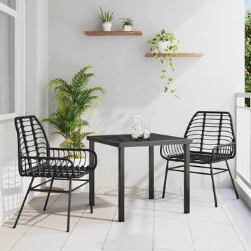 vidaXL Tuin Eettafel Set 3 st Zwart poly rattan, Tuin en Terras, Verzenden, Nieuw