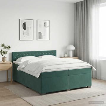 vidaXL Boxspringbed met matras Donkergroen 200 x 200 cm, Verzenden