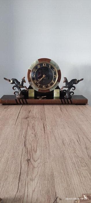 Automaton mantelklok - Art Deco - Marmer met aderen -, Antiquités & Art, Art | Objets design