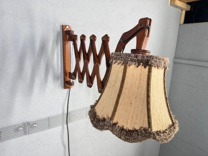 Lampe murale - Bois, Métal - lampe pliante en bois, Antiquités & Art, Curiosités & Brocante