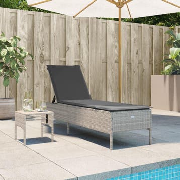 vidaXL Ligbed met tafel en kussen poly rattan lichtgrijs, Tuin en Terras, Verzenden, Nieuw