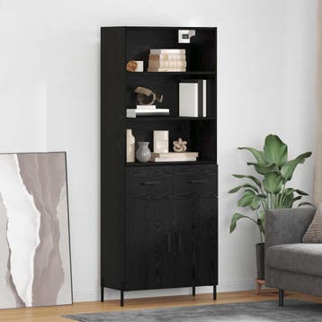 vidaXL Highboard Zwart eiken 69,5 x 34 x 180 cm Bewerkt hout, Verzenden, Nieuw