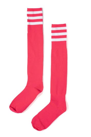KIMU® Sokken Neon Roze Witte Strepen 36-41 Dames Heren Unise, Ophalen of Verzenden, Nieuw