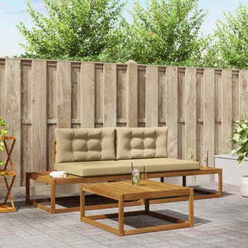 vidaXL Buiten bank set met kussen Natuurlijk en Beige, Verzenden