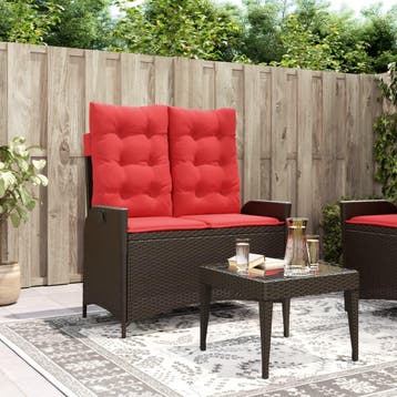 vidaXL Tuinbankje verstelbaar met kussens poly rattan bruin, Tuin en Terras, Verzenden, Nieuw