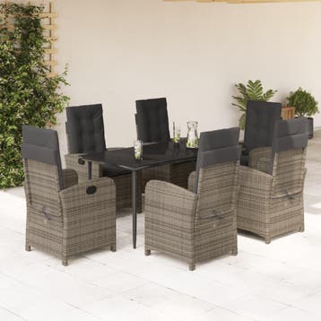 vidaXL 7-delige Tuinset met kussens poly rattan grijs, Verzenden, Nieuw, Tuinset