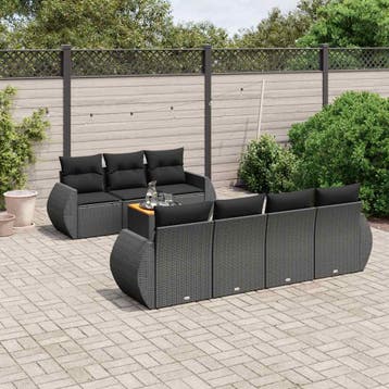 vidaXL 8-delige Loungeset met kussens poly rattan zwart, Verzenden, Nieuw, Loungeset