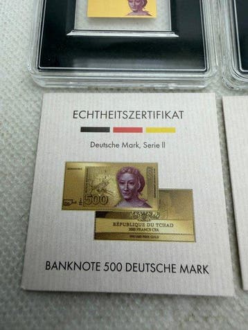 Tsjaad. 3000 Francs ND 500 + 10 Mark , oro (.999) (2 bars)