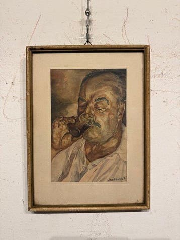 École italienne (XX) - Ritratto di Uomo con bicchiere di