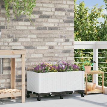 vidaXL Tuin planter met wielen Wit 80 x 40 x 48 cm PP, Tuin en Terras, Verzenden, Nieuw
