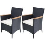 vidaXL Tuinstoelen 2 st met kussens poly rattan zwart, Verzenden, Nieuw