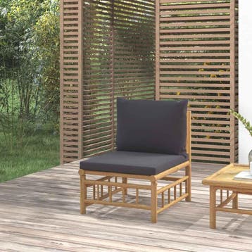 vidaXL Tuinmiddenbank met kussens bamboe donkergrijs, Verzenden, Nieuw