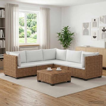 vidaXL 6 st Rieten Loungeset met Kussens GENDT Natuurlijk, Verzenden, Nieuw