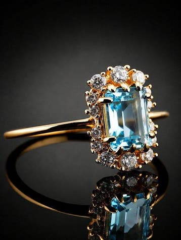 Blauwe topaas halo-ring - 925 sterlingzilver goud verguld -